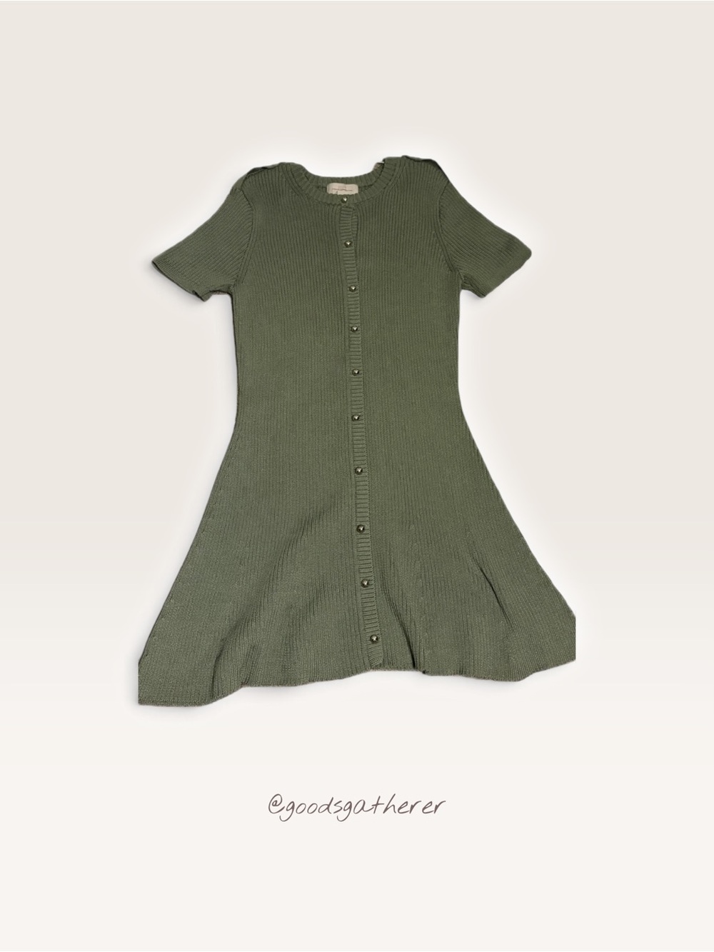 French Connection XL Olive Green Knit Button Front Fit & Flare Sweater Dress